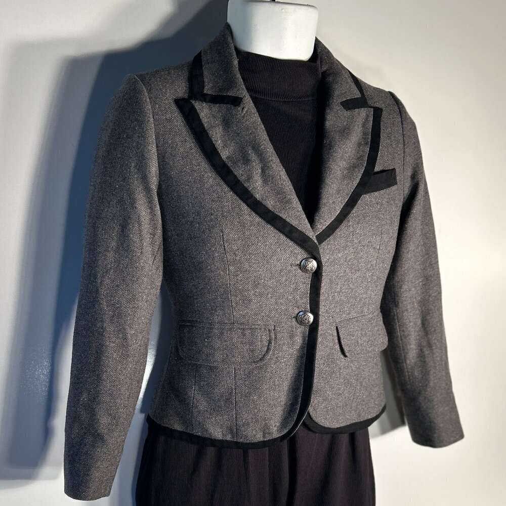 xxi SZ S Classic Charcoal Wool Blazer Capsule Wardrobe Academia Career Old Money